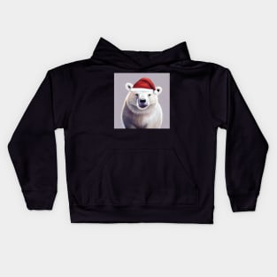 Polar Bear in Santa Hat Kids Hoodie